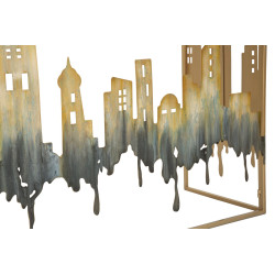 Console City – Métal doré, MDF et verre multicolore 110x38,5x81 cm