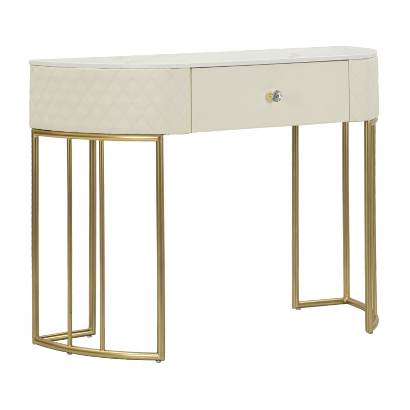 Console Sharon – Bois de pin, MDF, métal et plastique blanc et or 100x40x75 cm