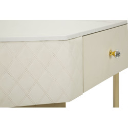 Console d’angle Sharon – Bois de pin, MDF, métal et plastique blanc et or 84,5x60x77 cm