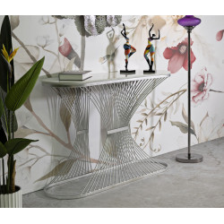Console Bande – Métal argenté et marbre 120x35x79 cm