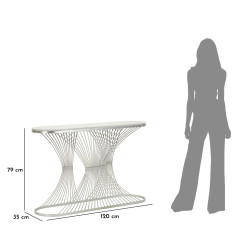 Console Bande – Métal argenté et marbre 120x35x79 cm