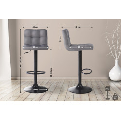 Tabouret de bar en velours Feni gris