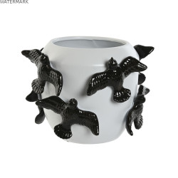 Vase Home ESPRIT Blanc Noir Grès Moderne 29 X 29 X 21,5 cm