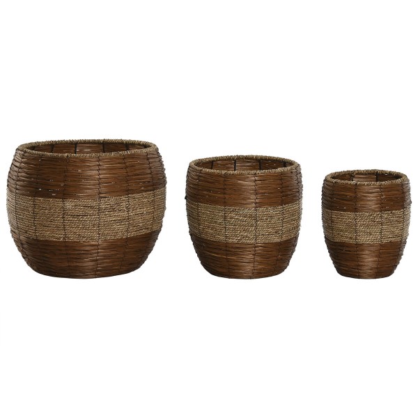 Set de pots de fleurs Home ESPRIT Naturel Métal Fibre Tropical 33 x 33 x 30 cm