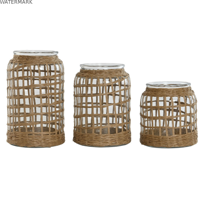 Vase Home ESPRIT Naturel Verre 16,5 x 16,5 x 27 cm (3 Pièces) Vase Home ESPRIT Naturel Verre 16,5 x 16,5 x 27 cm (3 Pièces)
