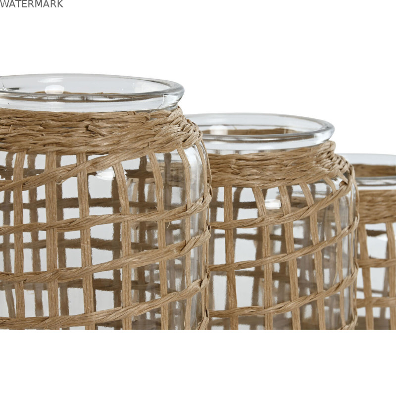 Vase Home ESPRIT Naturel Verre 16,5 x 16,5 x 27 cm (3 Pièces)