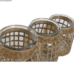 Vase Home ESPRIT Naturel Verre 16,5 x 16,5 x 27 cm (3 Pièces)