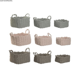 Set de basket Home ESPRIT Vert Beige Rose Corde (3 Pièces) (3 Unités)