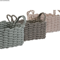 Set de basket Home ESPRIT Vert Beige Rose Corde (3 Pièces) (3 Unités)