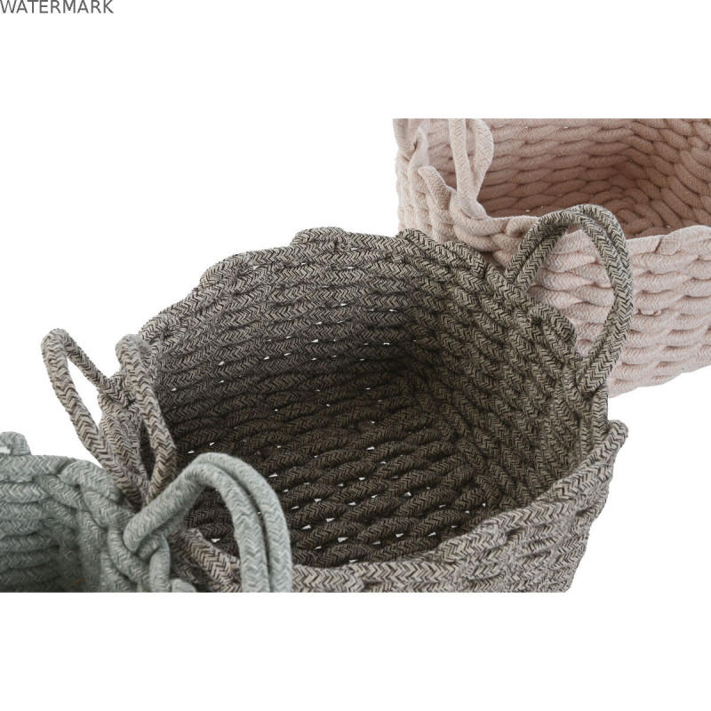 Set de basket Home ESPRIT Vert Beige Rose Corde (3 Pièces) (3 Unités)
