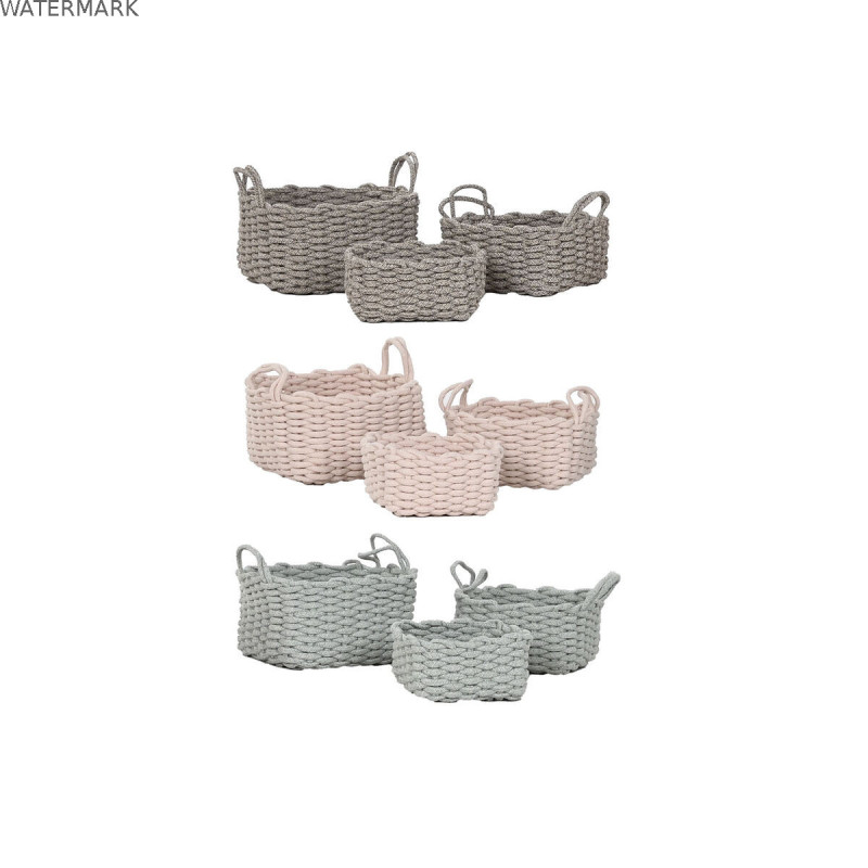 Set de basket Home ESPRIT Vert Beige Rose Corde (3 Pièces) (3 Unités)