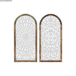Décoration murale Home ESPRIT Blanc Naturel Mandala Arabe 45 x 3,3 x 95 cm (2 Unités)