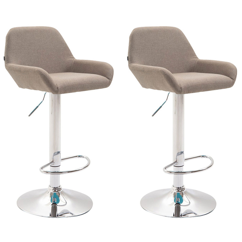 Lot de 2 tabourets de bar Braga tissu chromé taupe