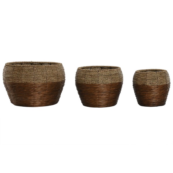 Set de pots de fleurs Home ESPRIT Naturel Métal Fibre Tropical 32 x 32 x 23 cm