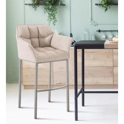 Tabouret de bar Damaso E en tissu avec piètement à 4 pieds ivoire