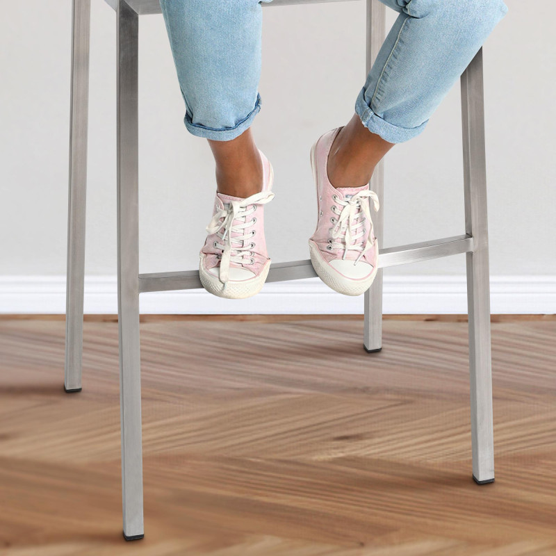 Tabouret de bar Damaso E en tissu avec piètement à 4 pieds brun