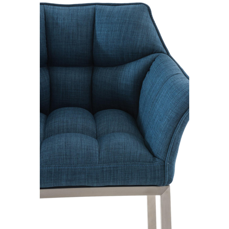 Tabouret de bar Damaso E en tissu avec piètement à 4 pieds bleu