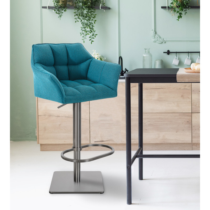Tabouret de bar en tissu Damaso E turquoise