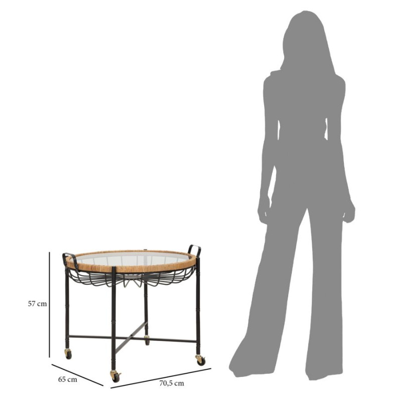 TABLE BASSE CEBU AVEC VERRE ET PUITS CM 70,5X65X57