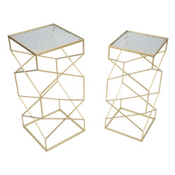 TABLE EN VERRE 2 PIÈCES CM 31,5X31,5X68-28X28X64