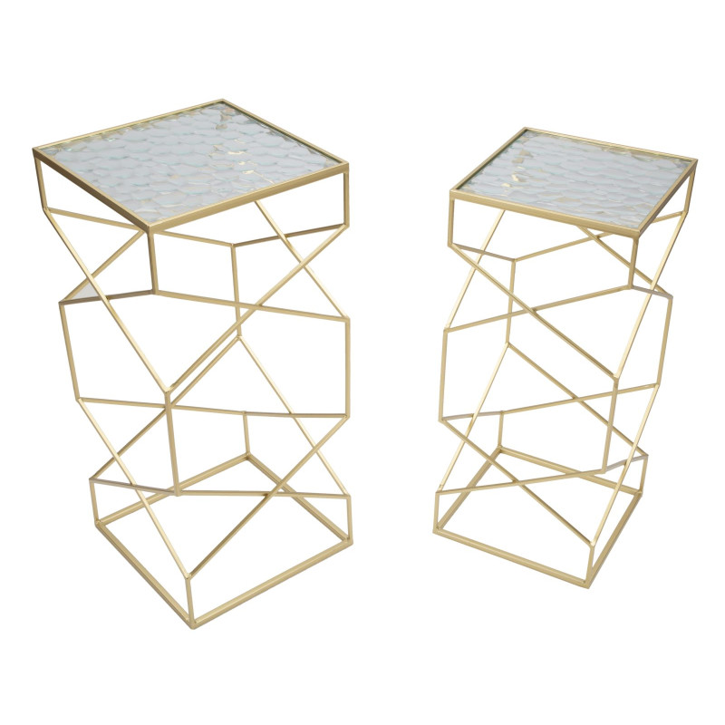 TABLE EN VERRE 2 PIÈCES CM 31,5X31,5X68-28X28X64