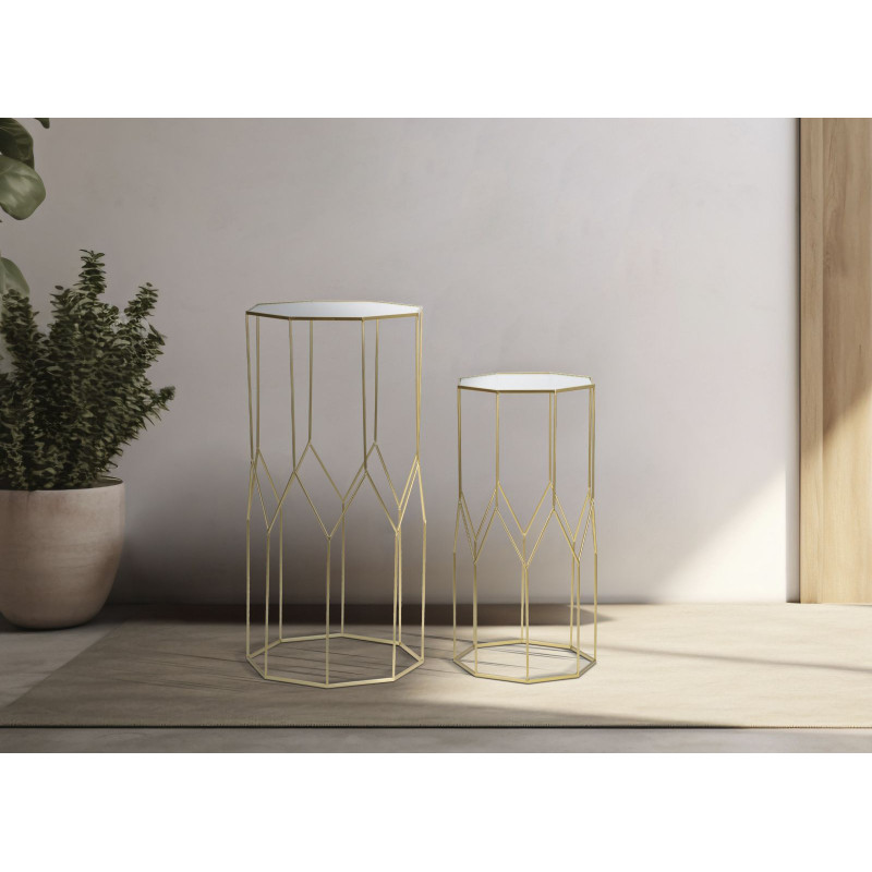 SUPPORT DE TÉLÉPHONE EN VERRE NEUF ENSEMBLE 2 PIÈCES CM 50X46X100-40X37X80
