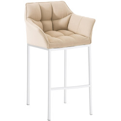 Tabouret de bar en tissu Damaso avec structure à 4 pieds, blanc