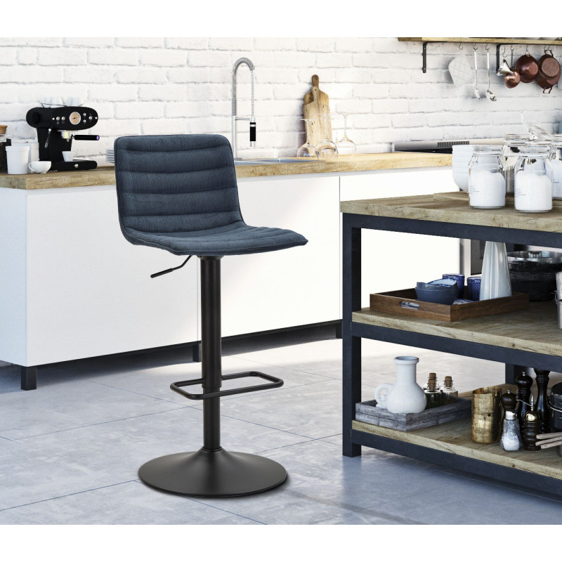 Tabouret de bar relevable haut bleu marine, dimensions : 43 x 49,5 x 85,5-107 cm (assise : 61-82,5 cm), lot de 2 pièces