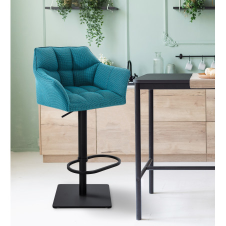 Tabouret de bar en tissu Damaso B turquoise