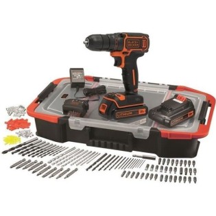 BLACK+DECKER Perceuse Visseuse Sans Fil 18 V Li-Ion avec Chargeur BDCDC18BAST-QW avec 160 Accessoires, 2 Batteries 1,5 Ah, 1 Cof