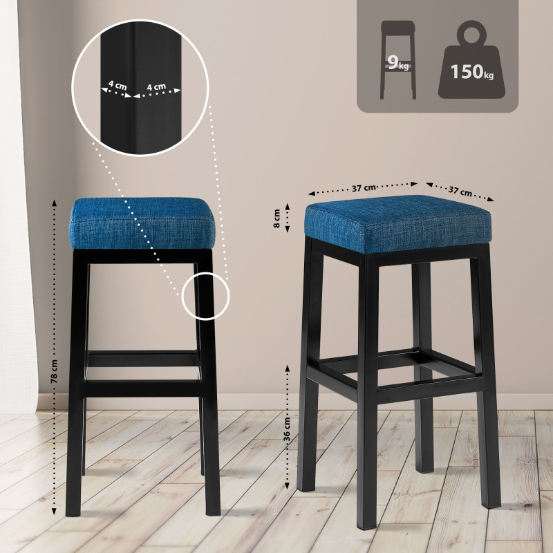 Tabouret de bar Taylor B80 en tissu bleu