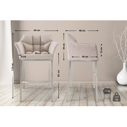 Tabouret de bar en tissu Damaso E avec structure à 4 pieds ivoire