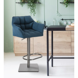 Tabouret de bar Damaso E en tissu bleu