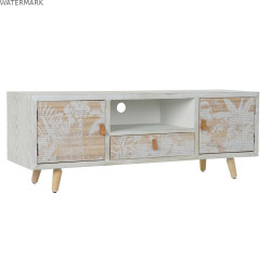 Meubles de télévision DKD Home Decor Blanc Bois Bambou (140 x 40 x 51 cm)