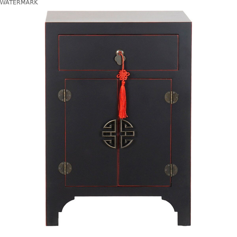 Table de Nuit DKD Home Decor Sapin Rouge Noir Bois MDF 45 x 34 x 66 cm