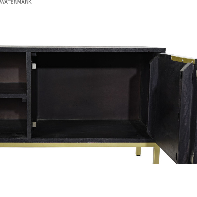 Meubles de télévision DKD Home Decor Noir Métal Doré Bois de manguier (147 x 40 x 51 cm)
