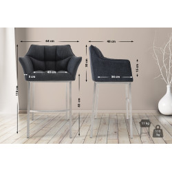Tabouret de bar Damaso E en tissu avec structure à 4 pieds gris foncé