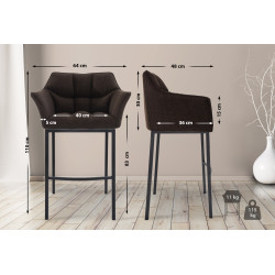 Tabouret de bar Damaso B en tissu avec structure à 4 pieds marron