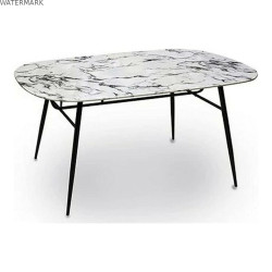 Table d'appoint Blanc Noir Métal Verre trempé 90 x 76,5 x 160 cm