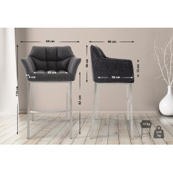 Tabouret de bar Damaso E en tissu avec structure à 4 pieds gris titane