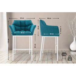 Tabouret de bar Damaso W en tissu avec structure à 4 pieds turquoise