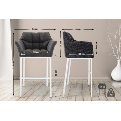 Tabouret de bar Damaso W en tissu avec structure à 4 pieds gris titane
