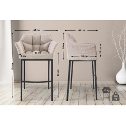 Tabouret de bar Damaso B en tissu avec structure à 4 pieds ivoire