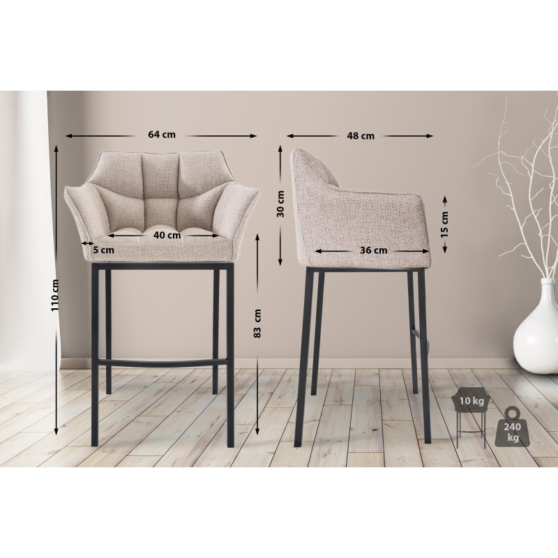 Tabouret de bar Damaso B en tissu avec structure à 4 pieds ivoire