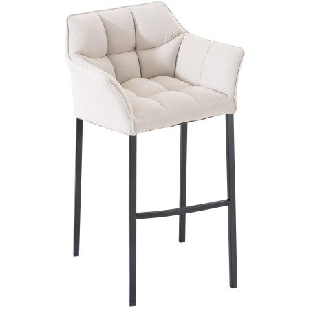 Tabouret de bar Damaso B en tissu avec piètement à 4 pieds blanc