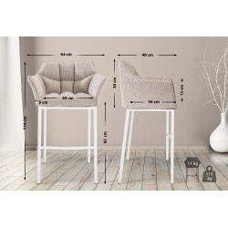 Tabouret de bar en tissu Damaso avec structure à 4 pieds blanc ivoire