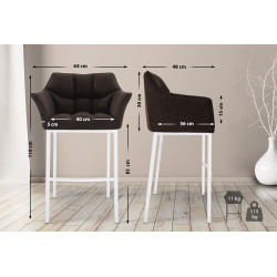 Tabouret de bar en tissu Damaso avec structure à 4 pieds blanc marron