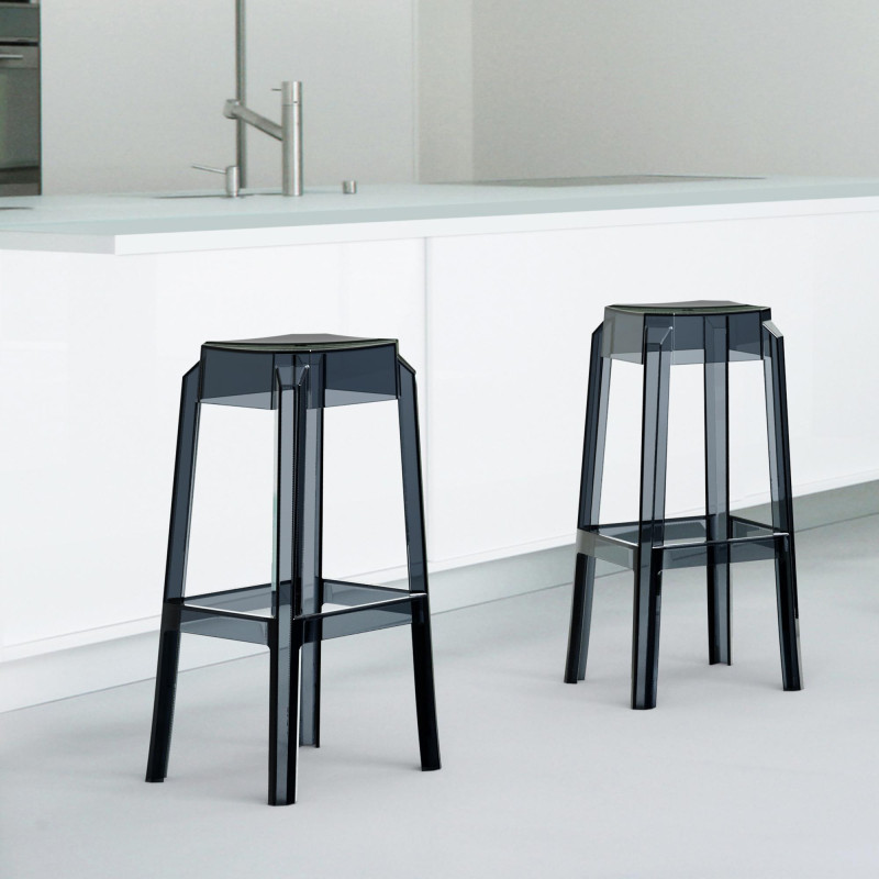 Lot de 2 tabourets de bar Fox, noir transparent