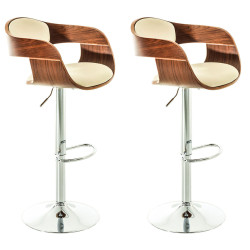 Lot de 2 tabourets de bar Kingston C simili cuir noyer/crème