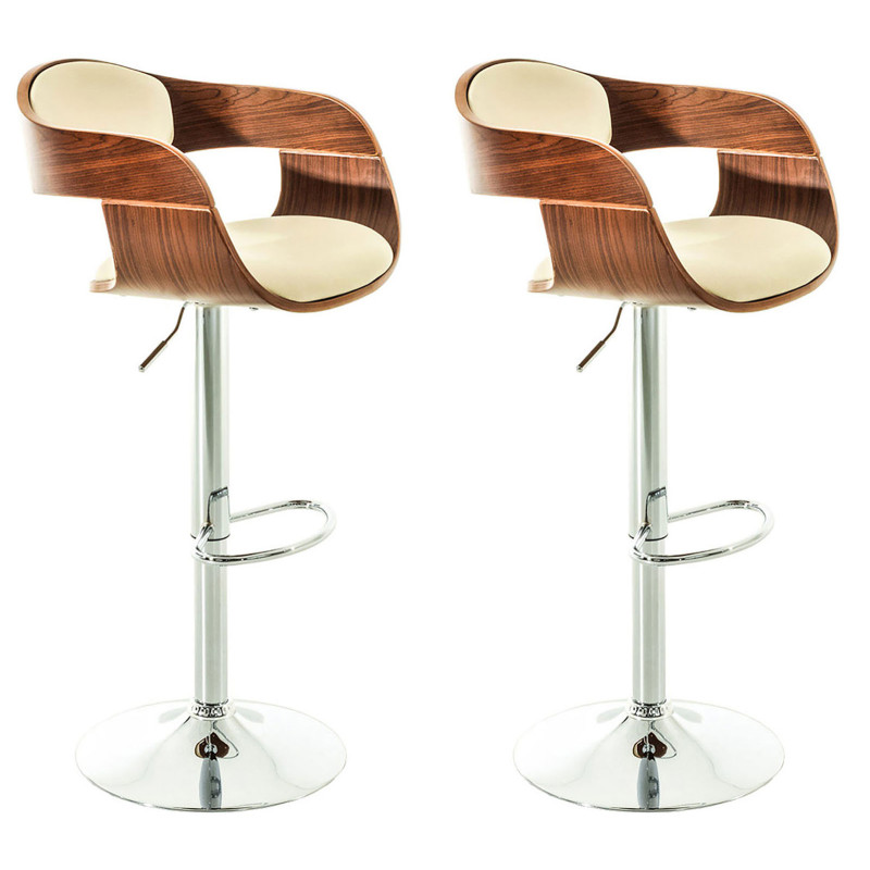 Lot de 2 tabourets de bar Kingston C simili cuir noyer/crème
